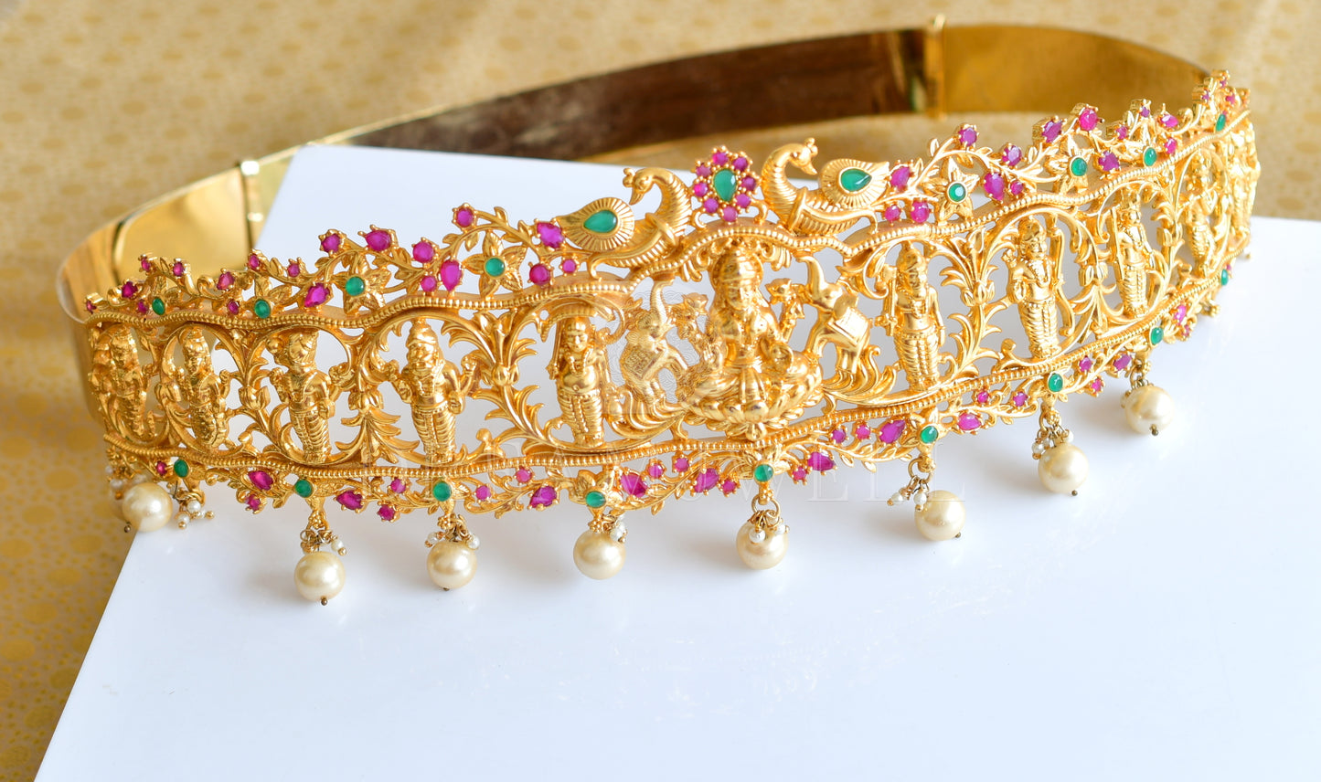 Gold Plated Grand Bridal Ruby-emerald Lakshmi Heavy Waist Belt dj-09913