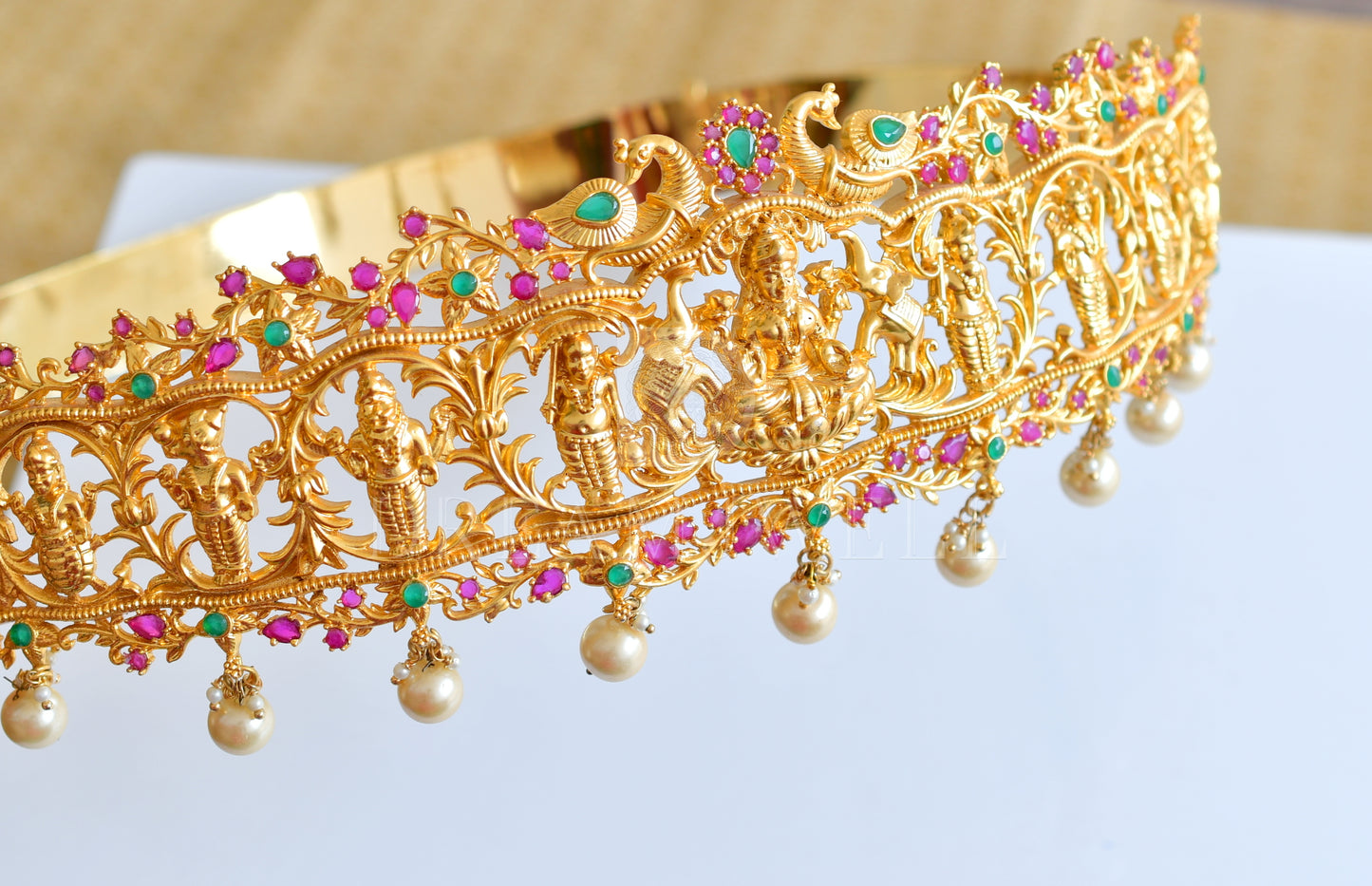 Gold Plated Grand Bridal Ruby-emerald Lakshmi Heavy Waist Belt dj-09913