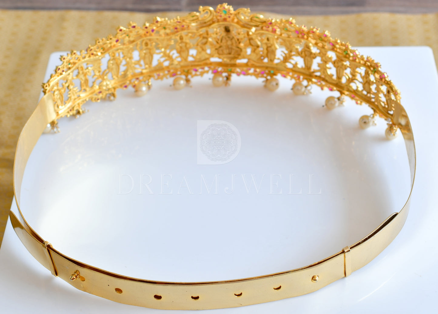 Gold tone Bridal Ruby-emerald Lakshmi Heavy Waist Belt dj-09913