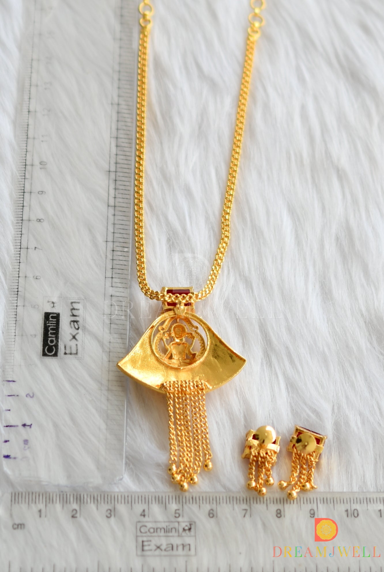 Gold tone square red stone Lakshmi necklace set dj-38200