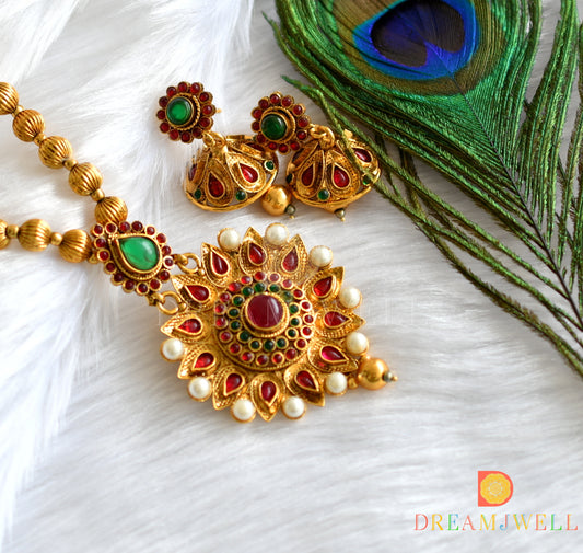 Antique Kemp-green pearl beaded necklace set dj-16648