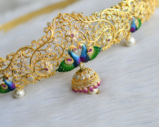 Gold tone Hand painted ruby white peacock waist band dj-41814