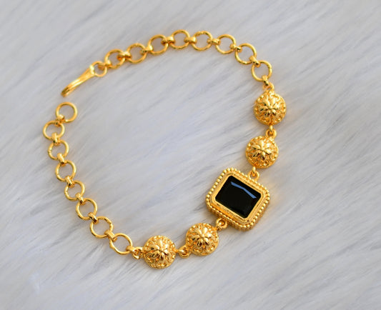 Gold tone black block stone bracelet dj-40505