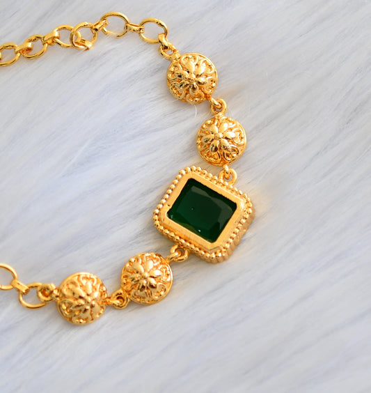 Gold tone bottle green block stone bracelet dj-40507