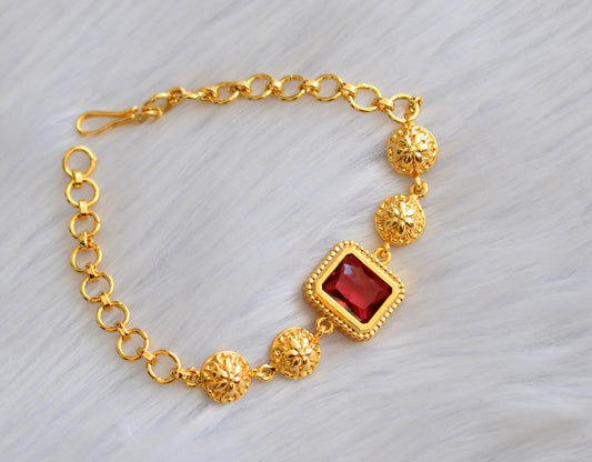 Gold tone magenta pink block stone bracelet dj-40508