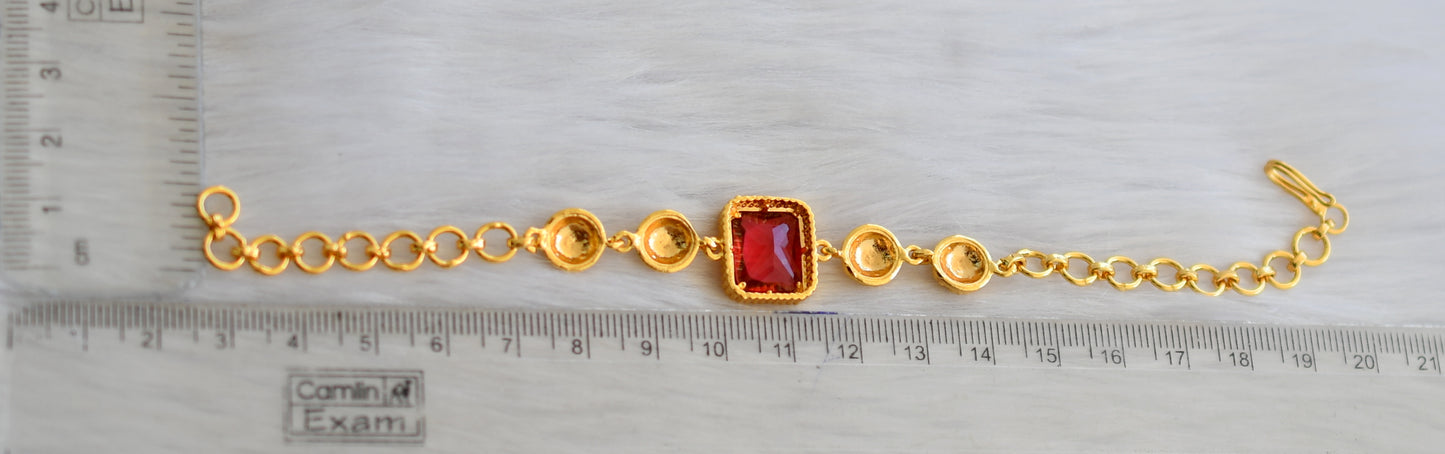 Gold tone magenta pink block stone bracelet dj-40508