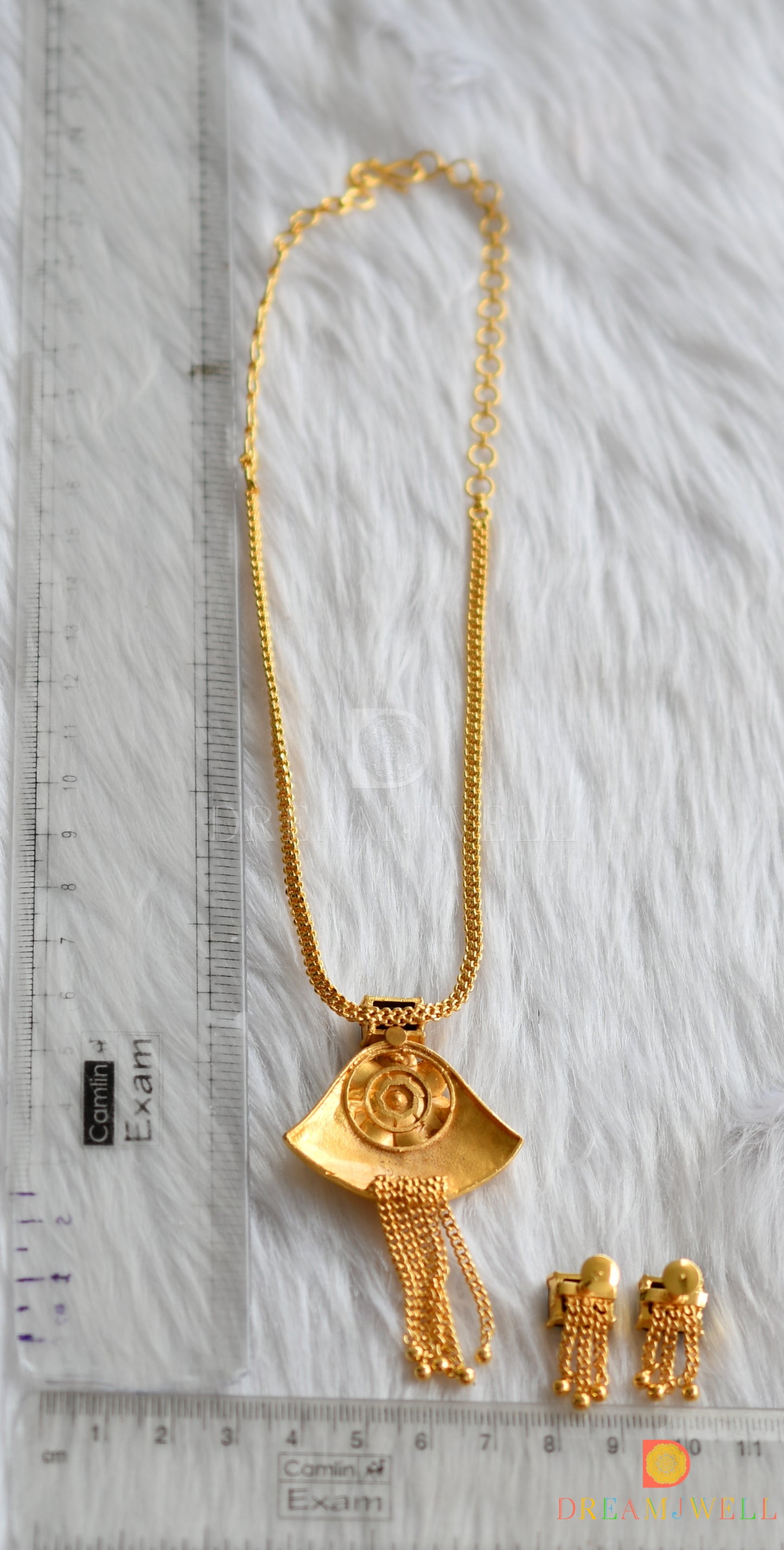 Gold tone black square stone flower necklace set dj-38208