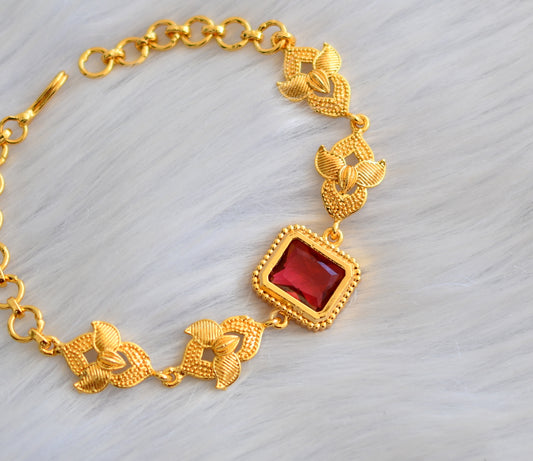 Gold tone magenta pink block stone bracelet dj-40512