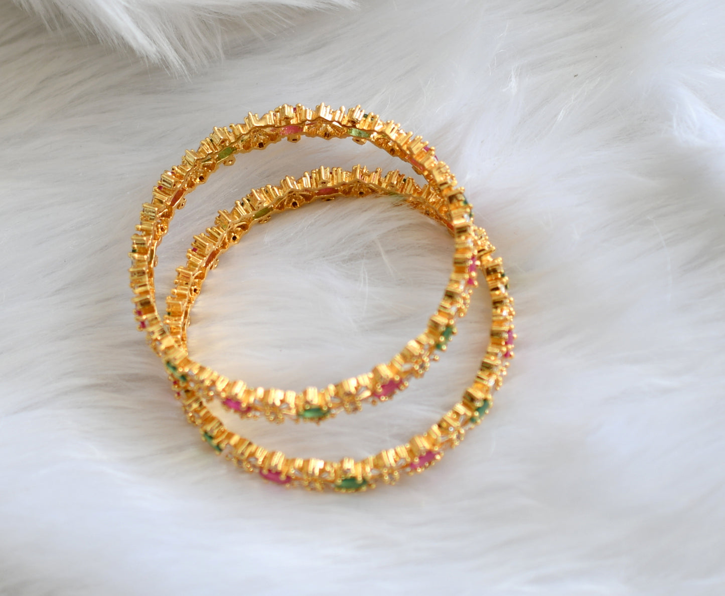 Gold tone cz ruby-emerald bangles (2.10) dj-39056