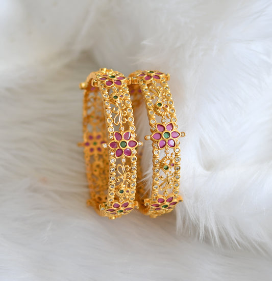 Gold tone ruby-emerald flower-peacock bangles (2.10) dj-39060