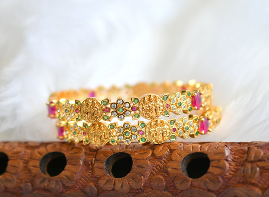 Gold tone kemp-green-white Ramparivar set of 2 bangles (2.6) dj-39062