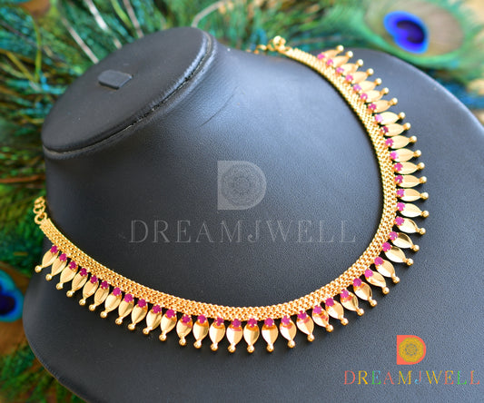 Gold tone ruby thali kootam kerala style necklace dj-30727