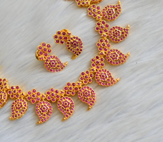 Gold tone cz-ruby mango necklace set dj-03454