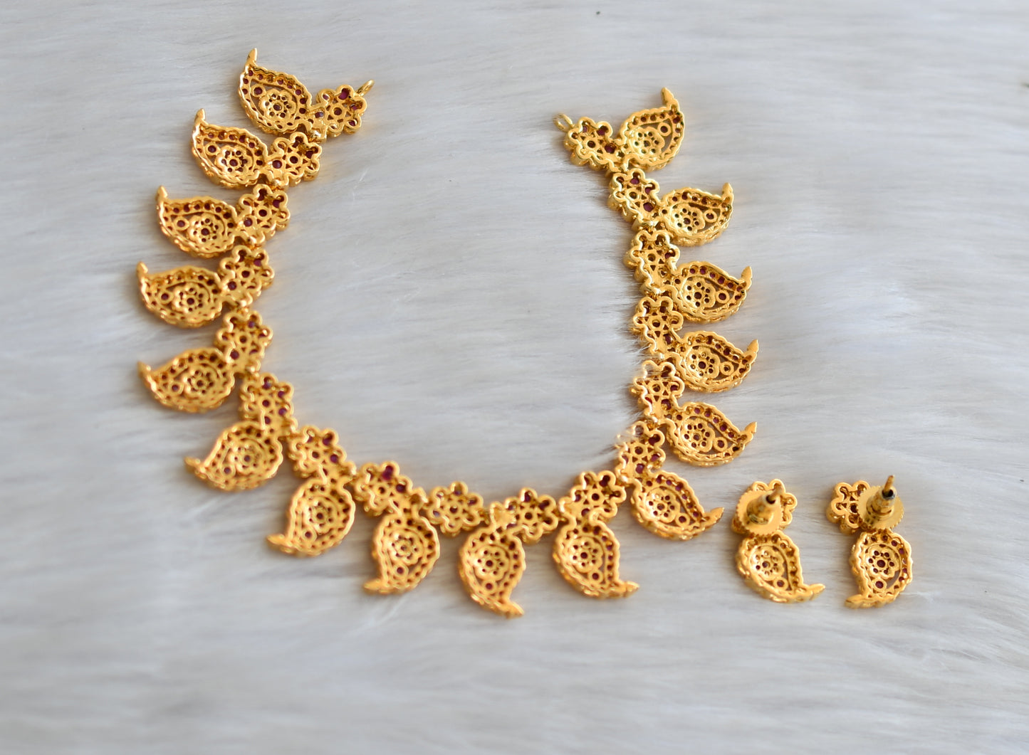 Gold tone cz-ruby mango necklace set dj-03454