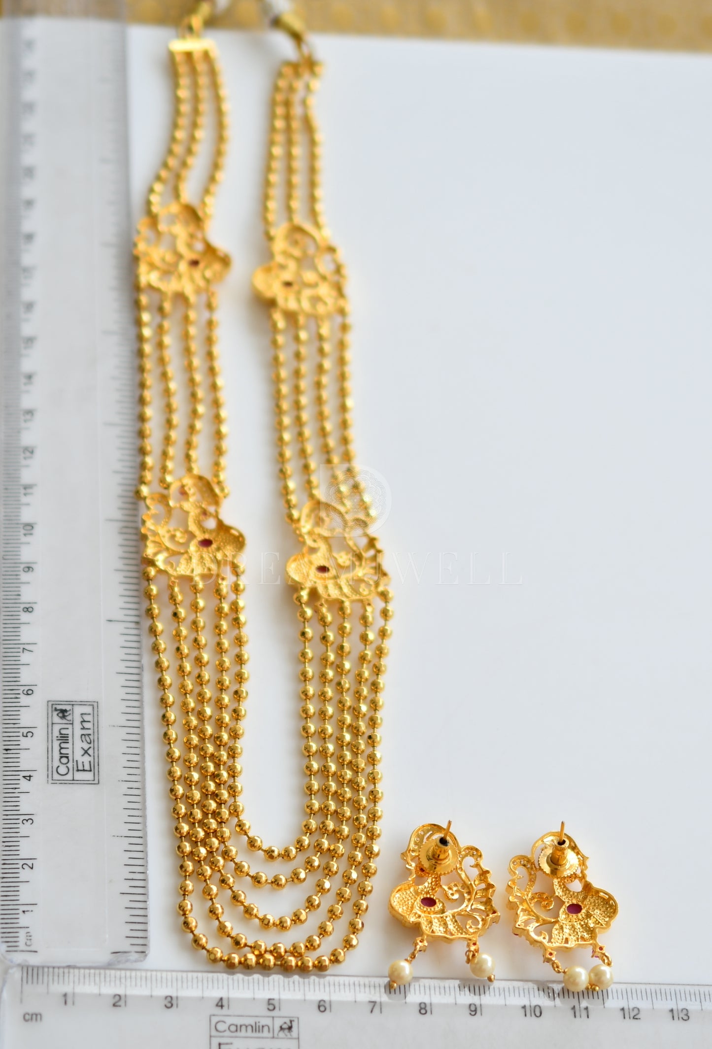 Gold tone Multilayer Cz Ruby-emerald Peacock Mugappu Necklace Set dj-11567