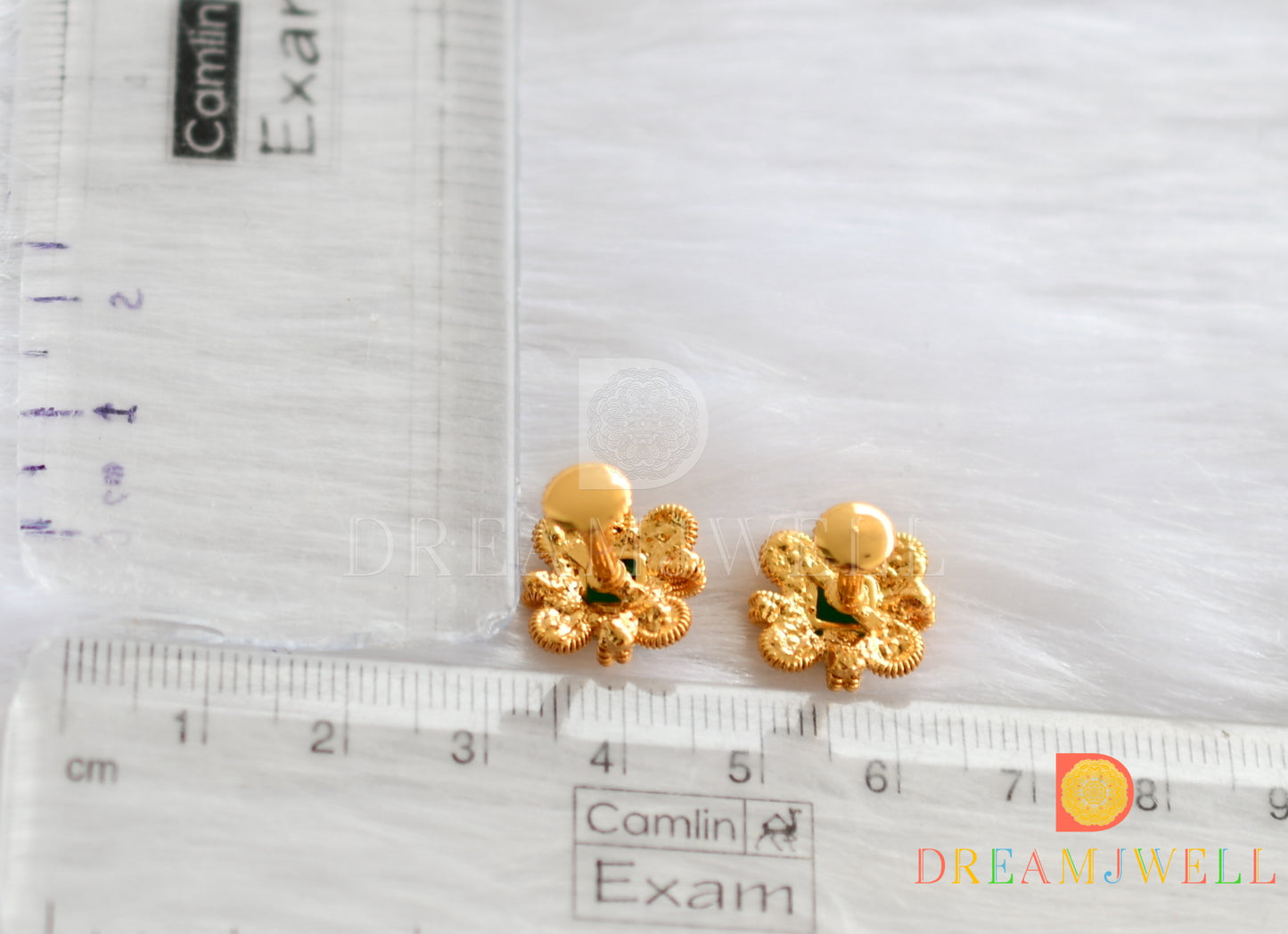 Gold tone green square stone stud/Earrings dj-38229