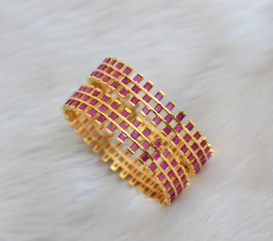 Gold tone Ruby square stone Bangles(2.6) dj-03432