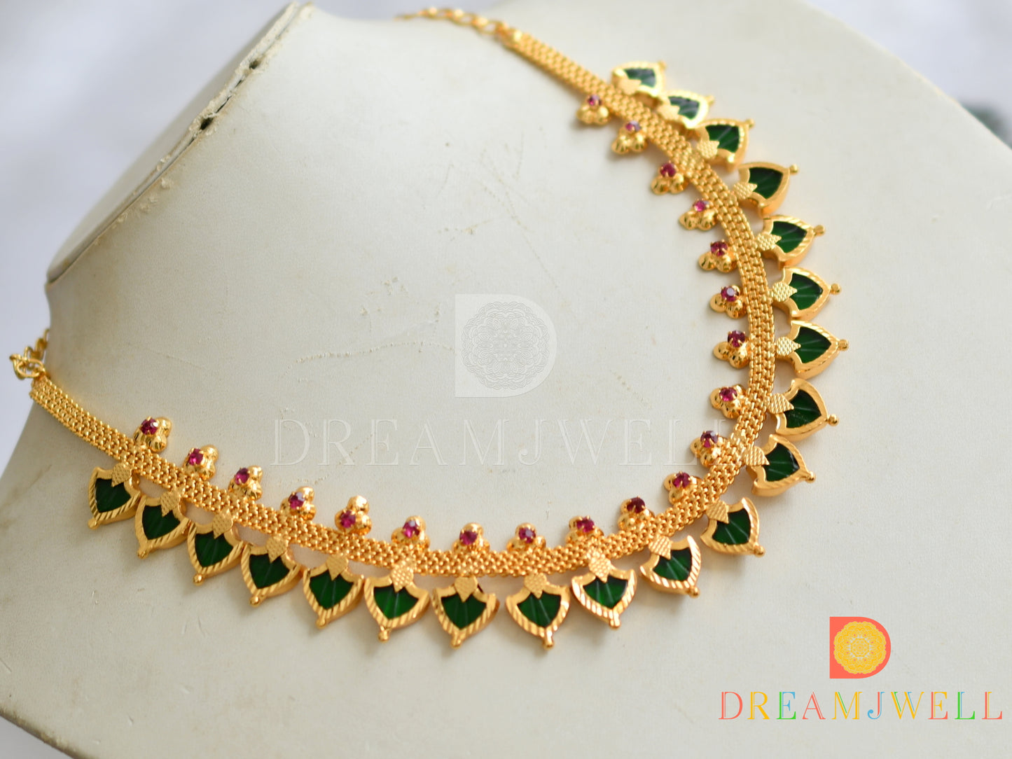 Gold tone Green Palakka Kerala style necklace dj-37493