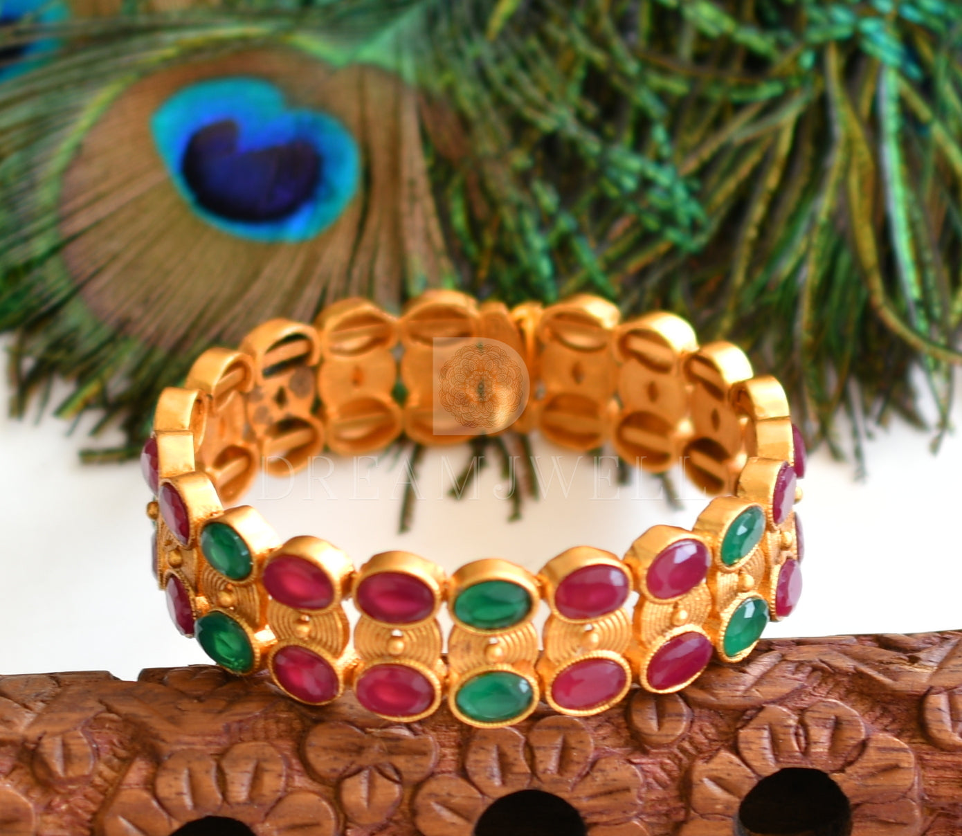 Matte Finish Ruby-emerald Open Type Kada dj-13929