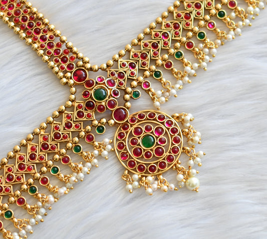 Antique gold tone kemp-green bridal maang tikka dj-12696