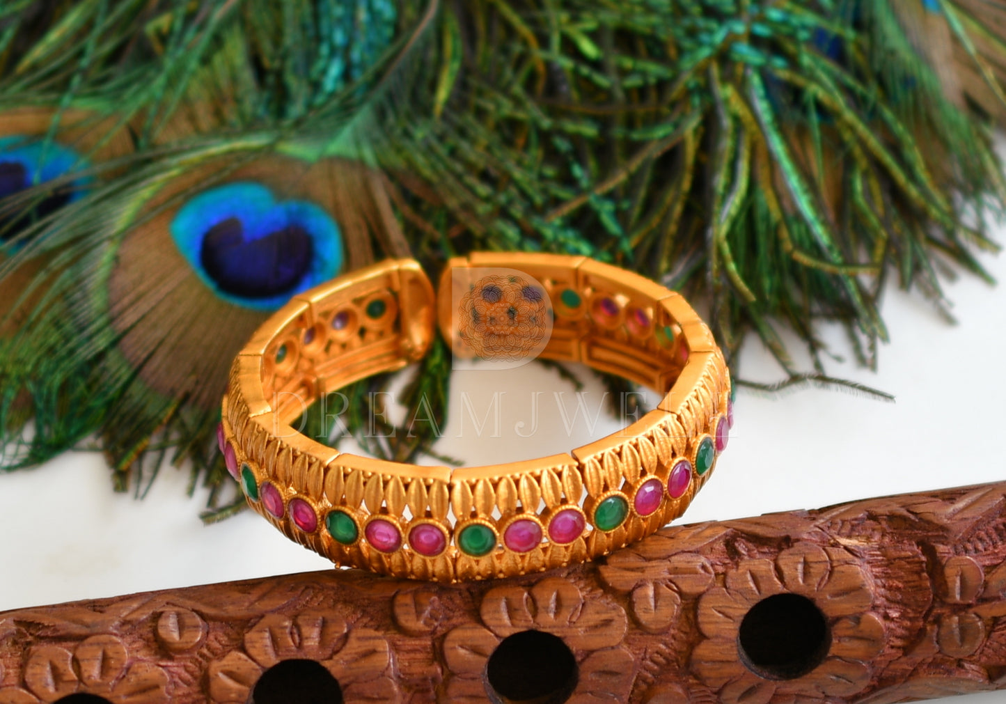 Matte Finish Ruby-emerald Open Type Kada dj-13934