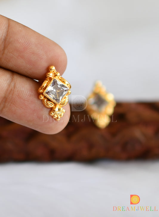 Gold tone white stone stud/earrings dj-38234