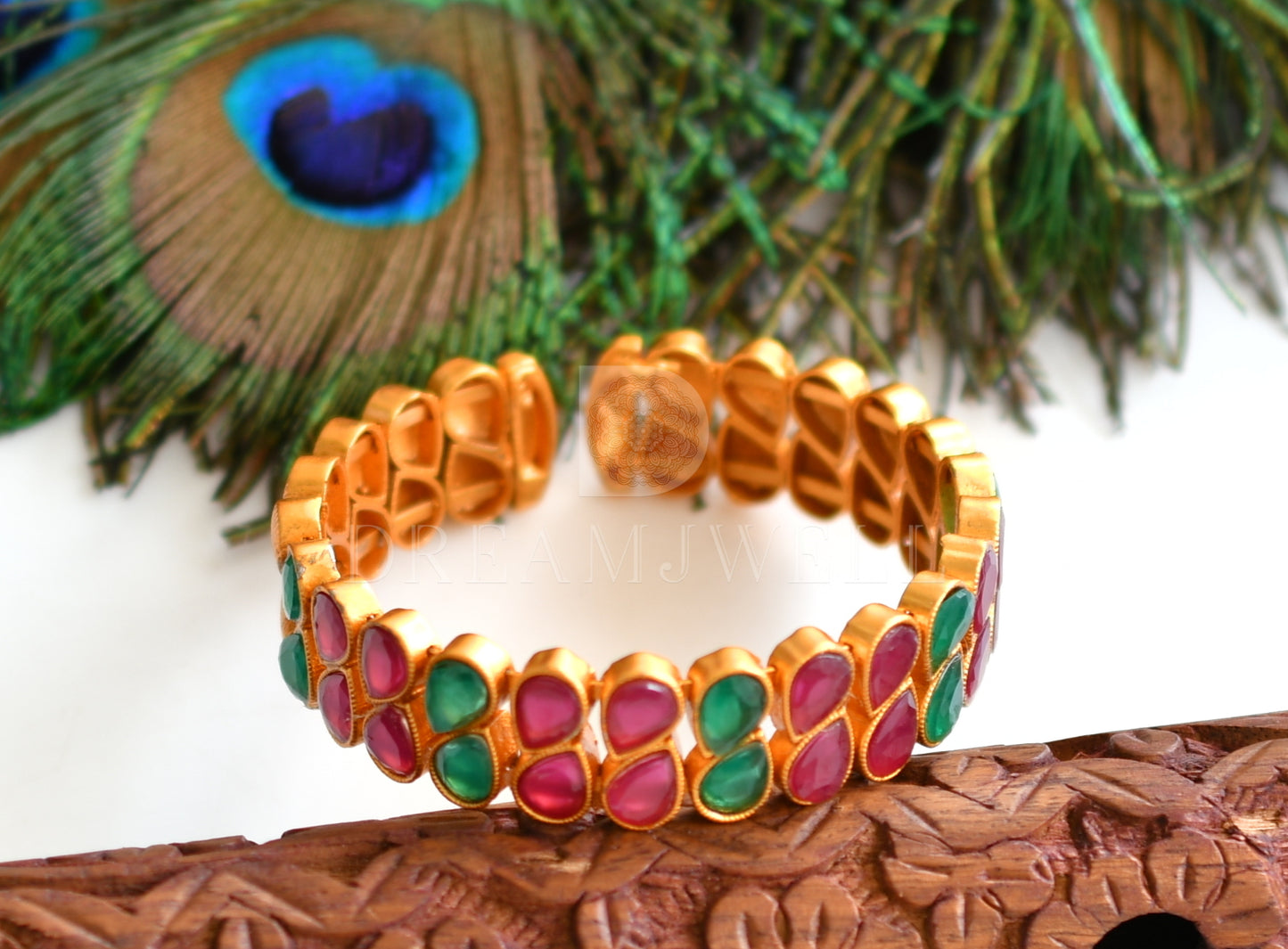 Matte Finish Ruby-emerald Open Type Kada dj-13930