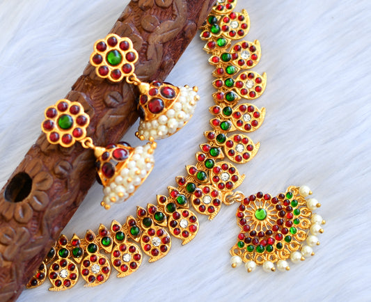 Gold tone kemp-green pearl Mango necklace set dj-14670