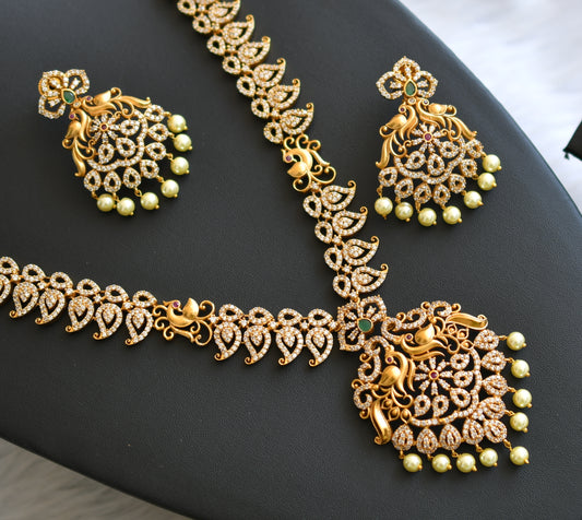 Matte finish cz ruby-green mango-peacock haar set dj-31484