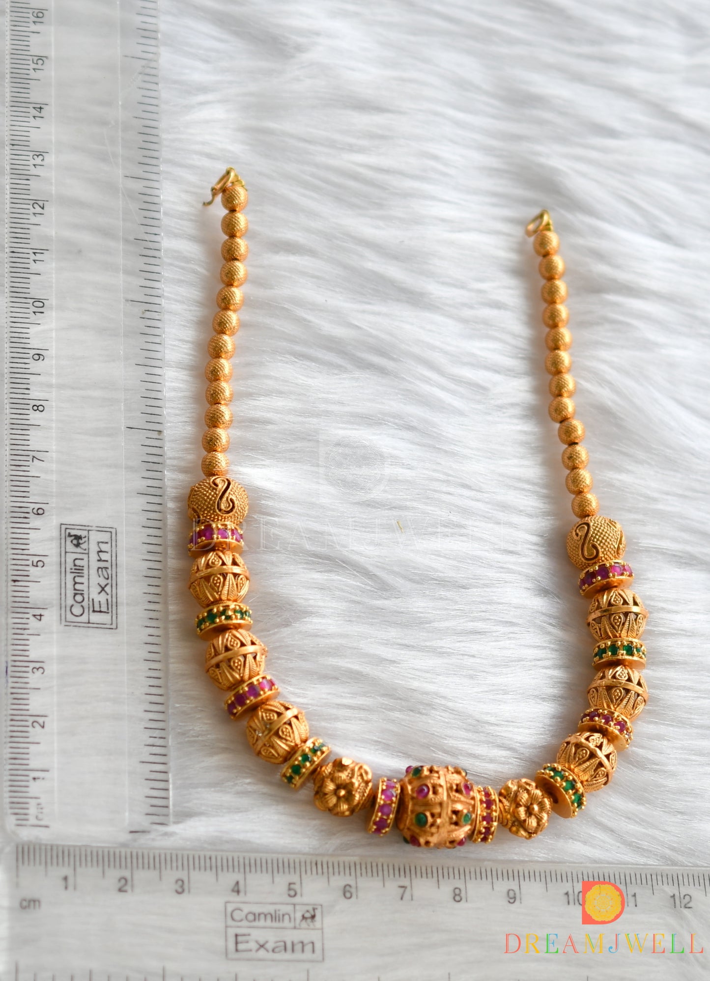 Matte finish ruby-emerald beaded chain dj-37475