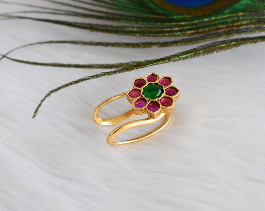 Matt finish kemp-green vanki style flower finger ring dj-34435