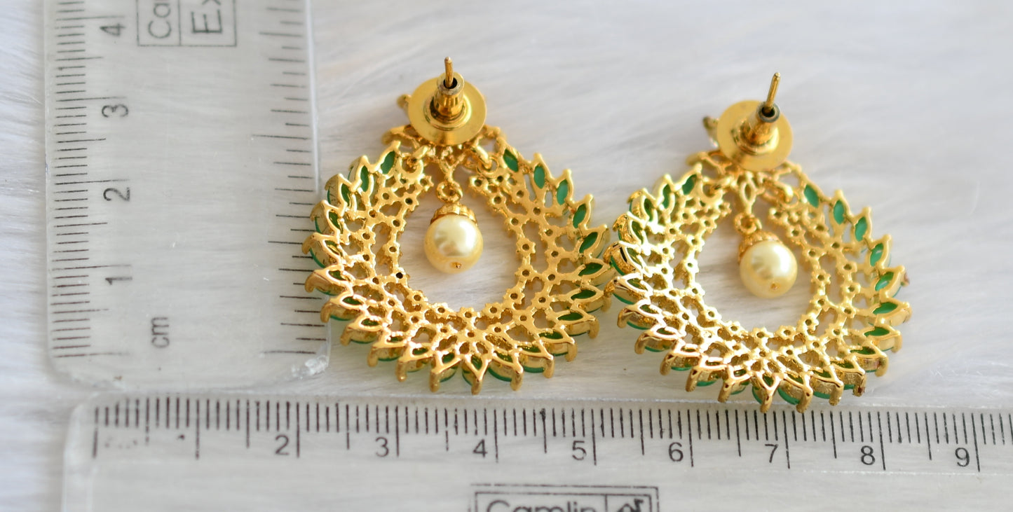 Gold tone cz emerald-white flower bali earrings dj-19488