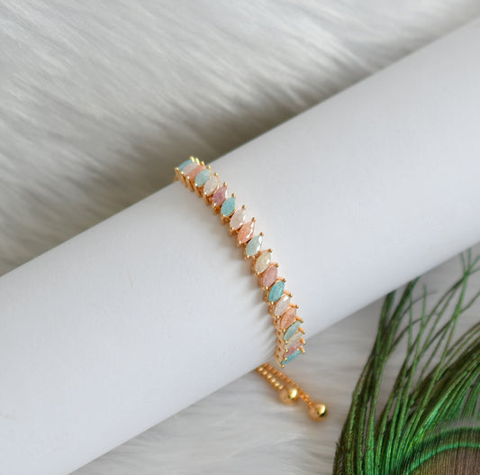 Gold tone multi color milky stones adjustable bracelet dj-19914