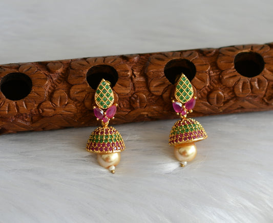 Gold tone cz ruby-emerald jhumkka dj-19485