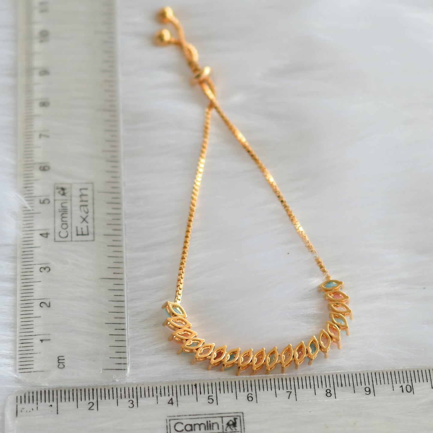 Gold tone multi color milky stones adjustable bracelet dj-19914