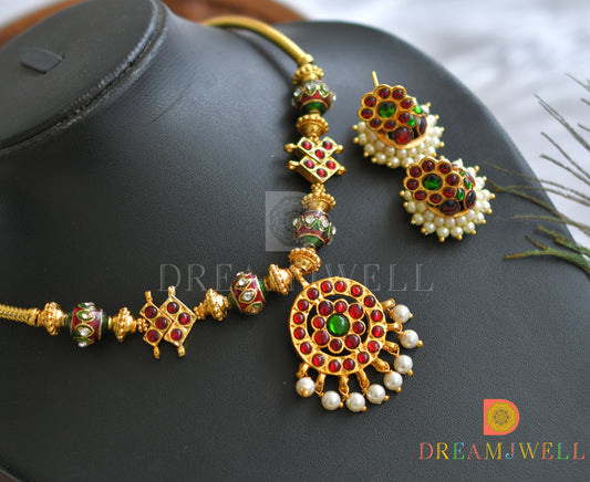Gold tone handmade kemp-green Hasli necklace set dj-15930