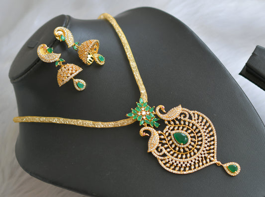 Gold tone cz-emerald peacock pendant set dj-02958