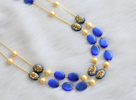 Gold tone blue double Layer meenakari monalisa beaded chain dj-29875