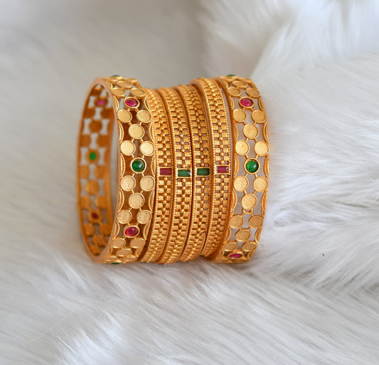 Matte finish kemp-green stone set of 6 Bangles (2.6) dj-39041
