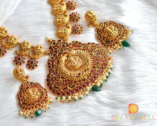 Matte finish real kemp gold look alike Lakshmi haar set dj-31349