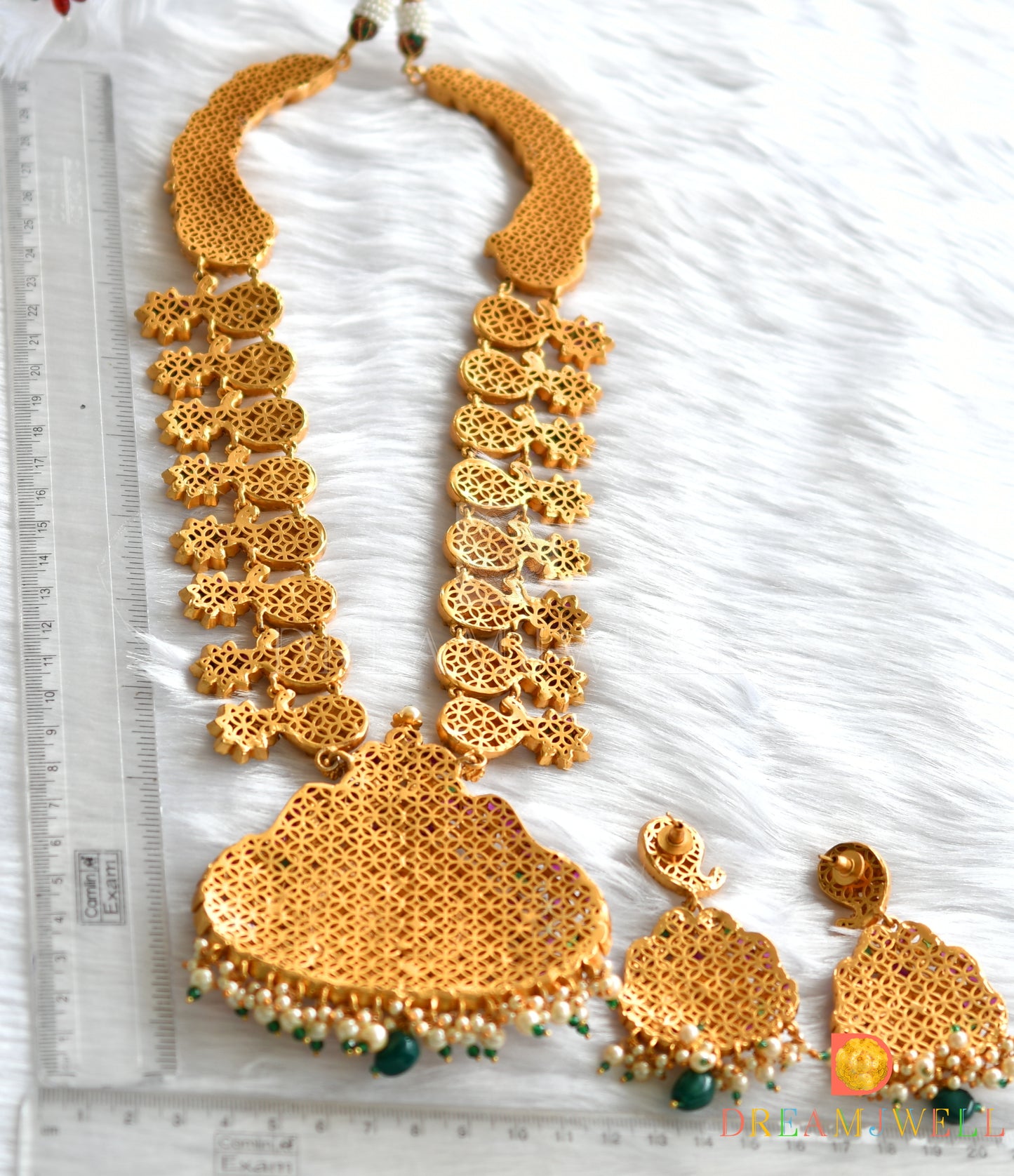 Matte finish real kemp gold look alike Lakshmi haar set dj-31349