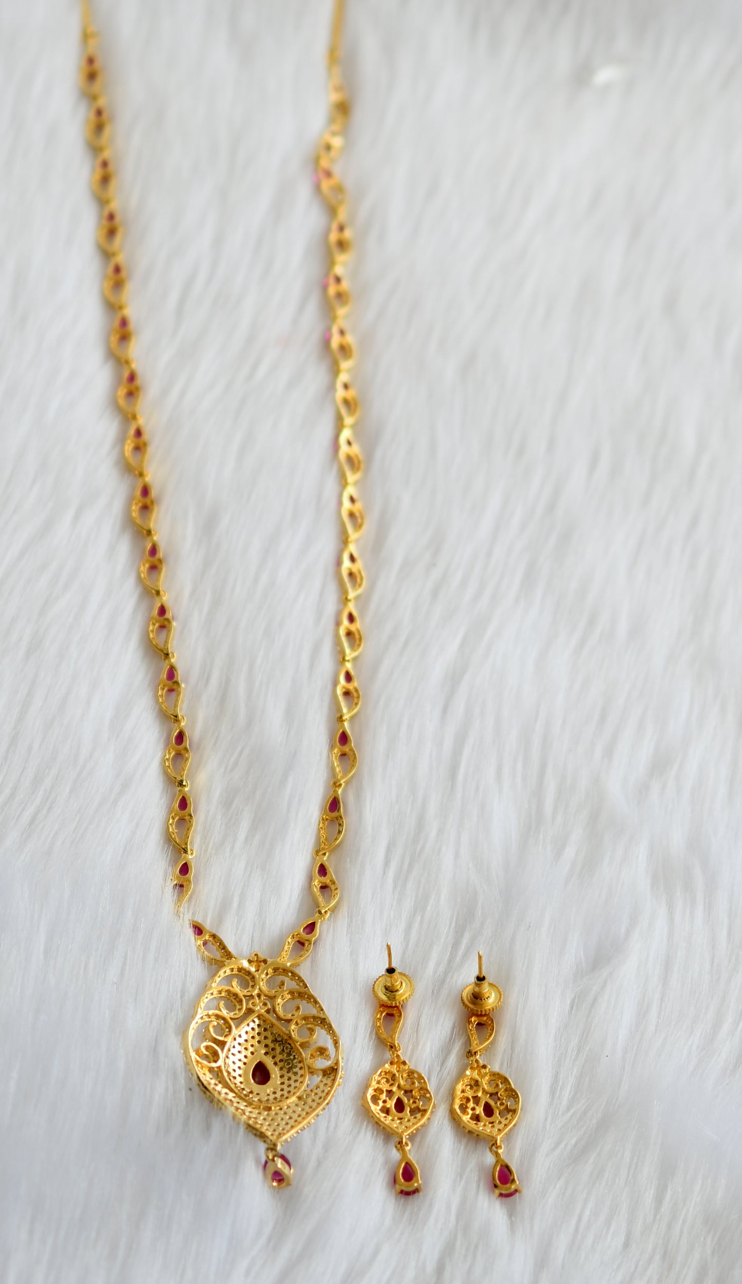 Gold tone cz semiprecious ruby bridal haar set dj-02061