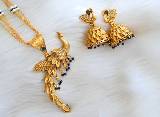 Antique gold tone blue peacock chain set dj-14807