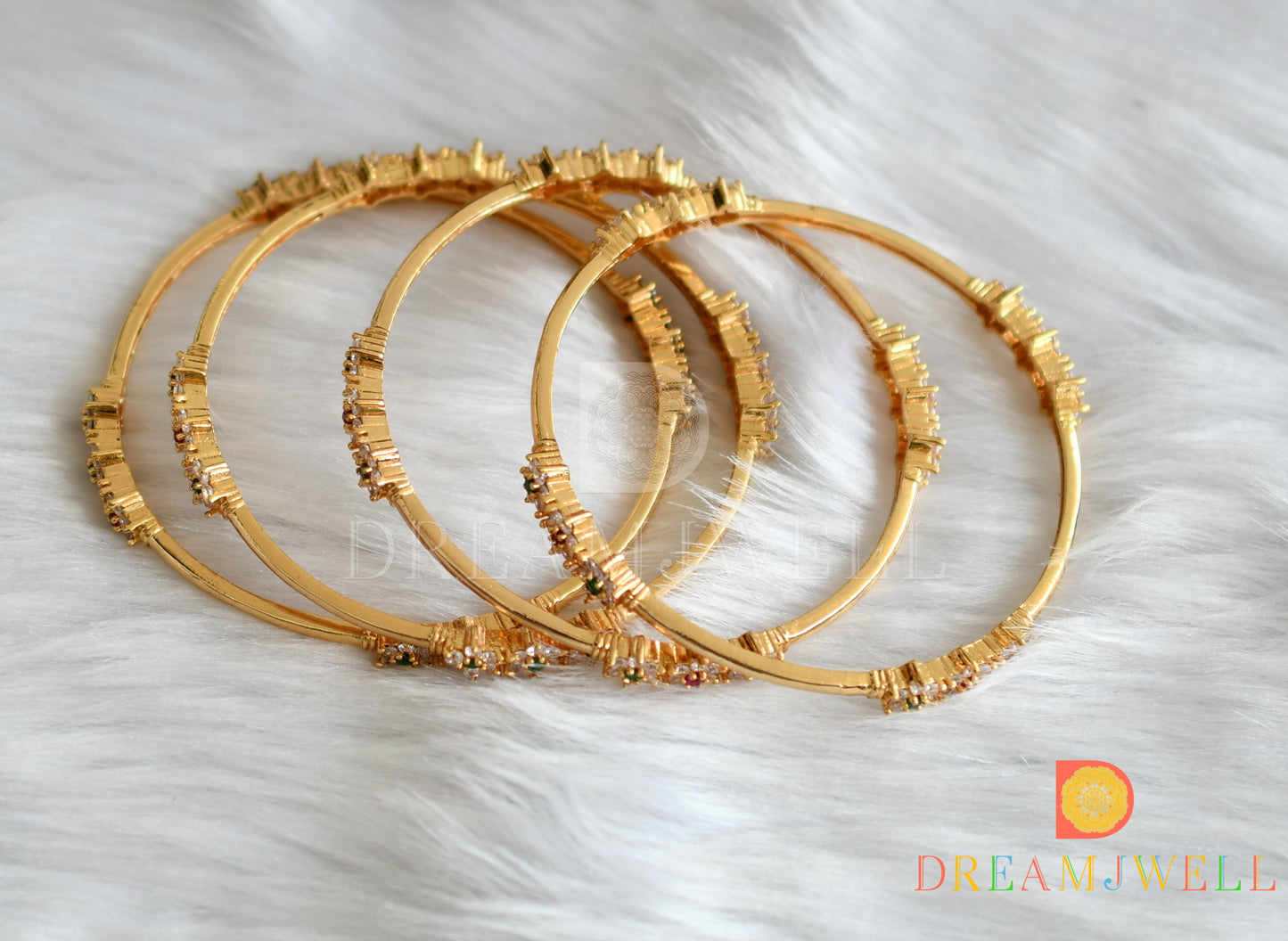 Gold Tone Cz Ruby-green nakshatra Designer Set Of 4 Bangles (2.6) dj-32132