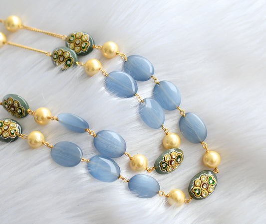 Gold tone Grey double layer monalisa meenakari beaded Chain dj-29876