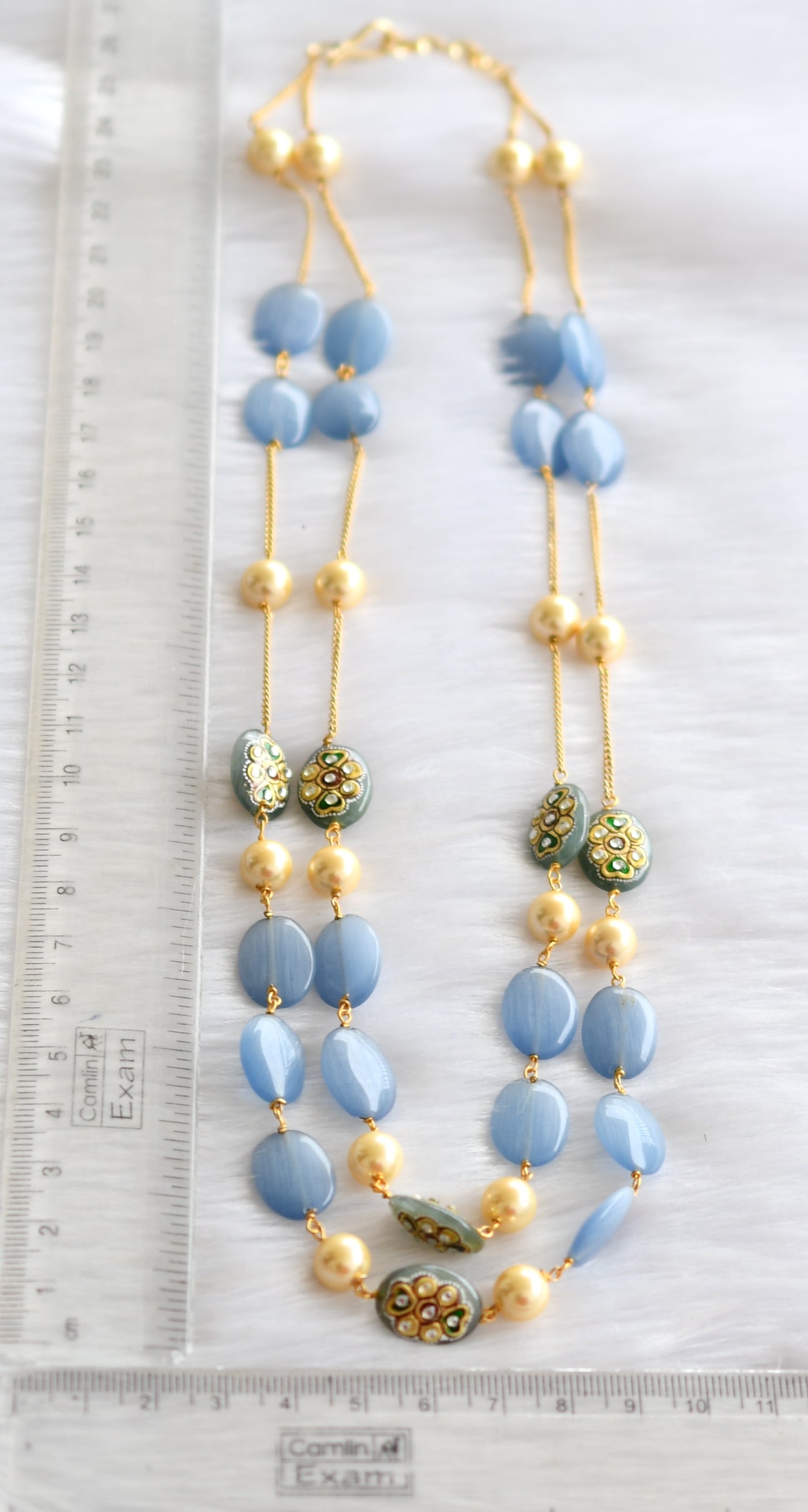 Gold tone Grey double layer monalisa meenakari beaded Chain dj-29876