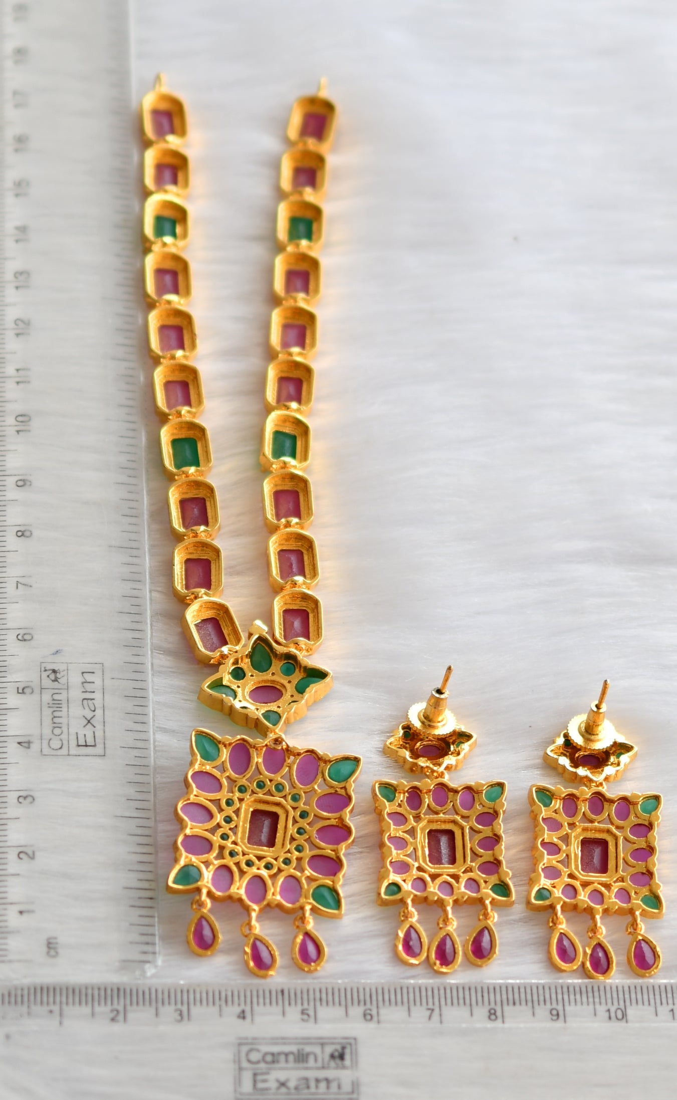 Gold tone cz ruby-emerald Necklace set dj-23070