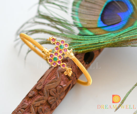 Gold tone ruby-green flower Bracelet (2.6) dj-09986