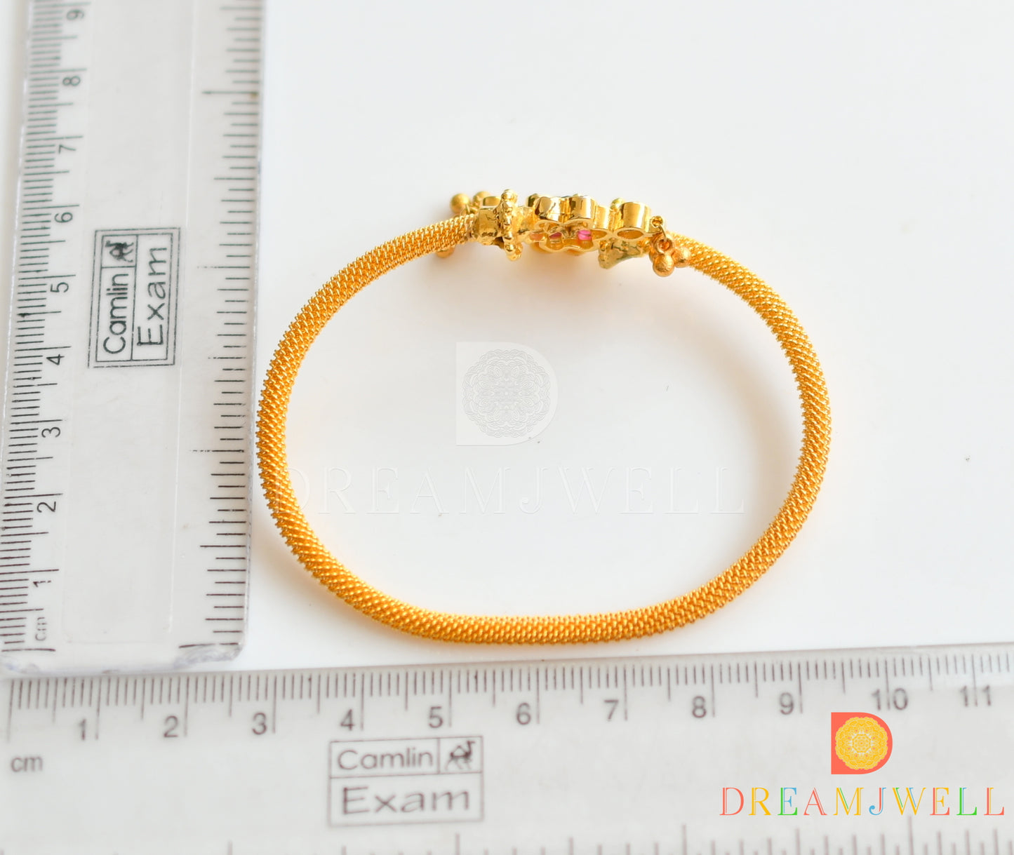 Gold tone ruby-green flower Bracelet (2.6) dj-09986