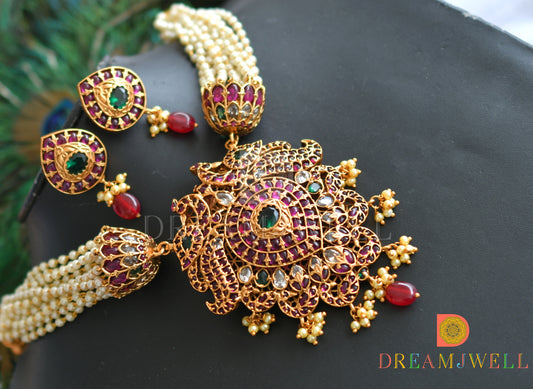 Matte finish real kemp-green peacock pearl haar set dj-28660